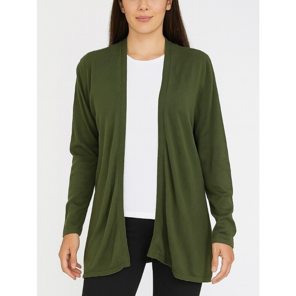 J. Jill sweater olive green open front cardigan long SZ M Lightweight mid calf